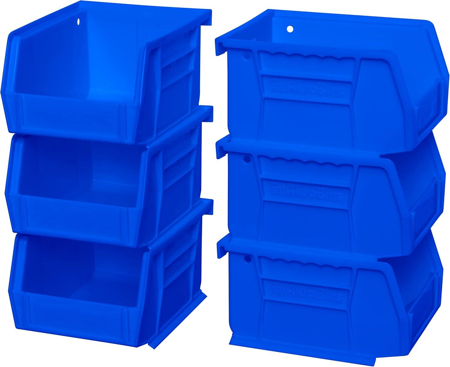 image:imageAkroMils 30210 AkroBins Plastic Storage Bins SpaceSaving Stackable Bins for Garage Pantry Craft Organization 5 x 4 x 3 Clear 6PackBlue