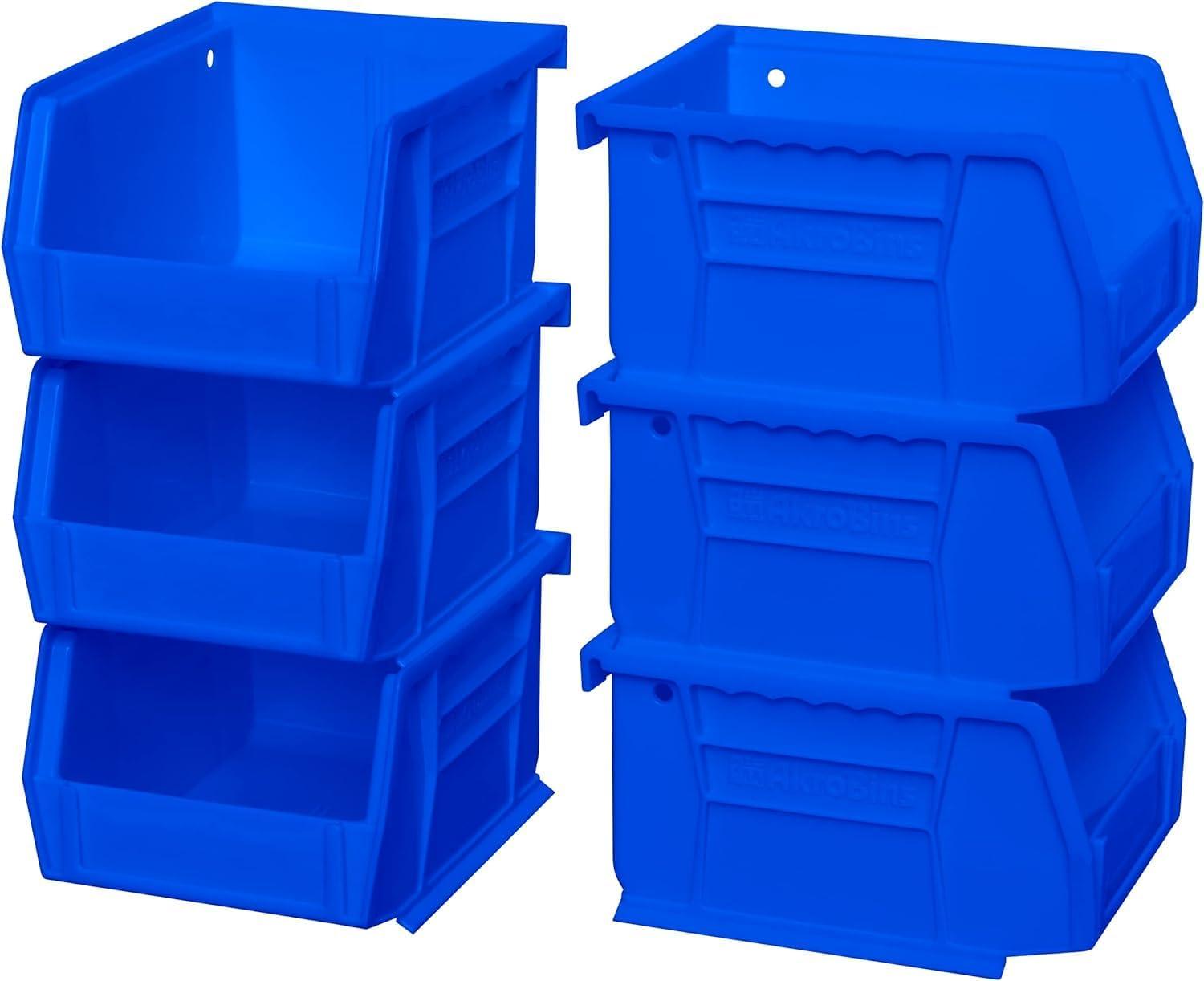 image:imageAkroMils 30210 AkroBins Plastic Storage Bins SpaceSaving Stackable Bins for Garage Pantry Craft Organization 5 x 4 x 3 Clear 6PackBlue
