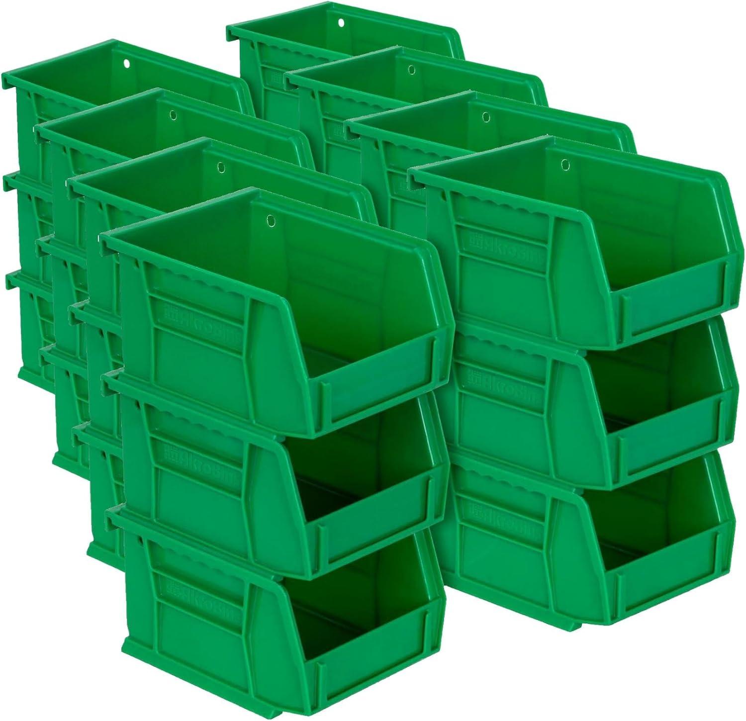 image:imageAkroMils 30210 AkroBins Plastic Storage Bins SpaceSaving Stackable Bins for Garage Pantry Craft Organization 5 x 4 x 3 Clear 6PackGreen