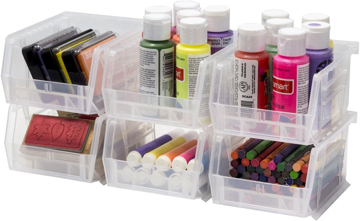 image:imageAkroMils 30210 AkroBins Plastic Storage Bins SpaceSaving Stackable Bins for Garage Pantry Craft Organization 5 x 4 x 3 Clear 6PackRed