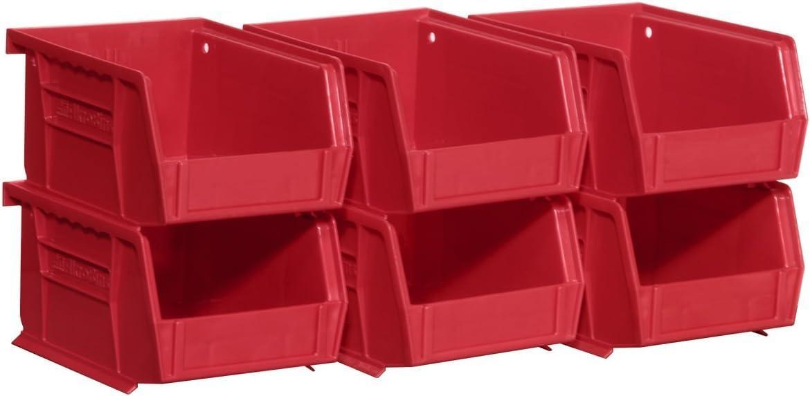 image:imageAkroMils 30210 AkroBins Plastic Storage Bins SpaceSaving Stackable Bins for Garage Pantry Craft Organization 5 x 4 x 3 Clear 6PackRed