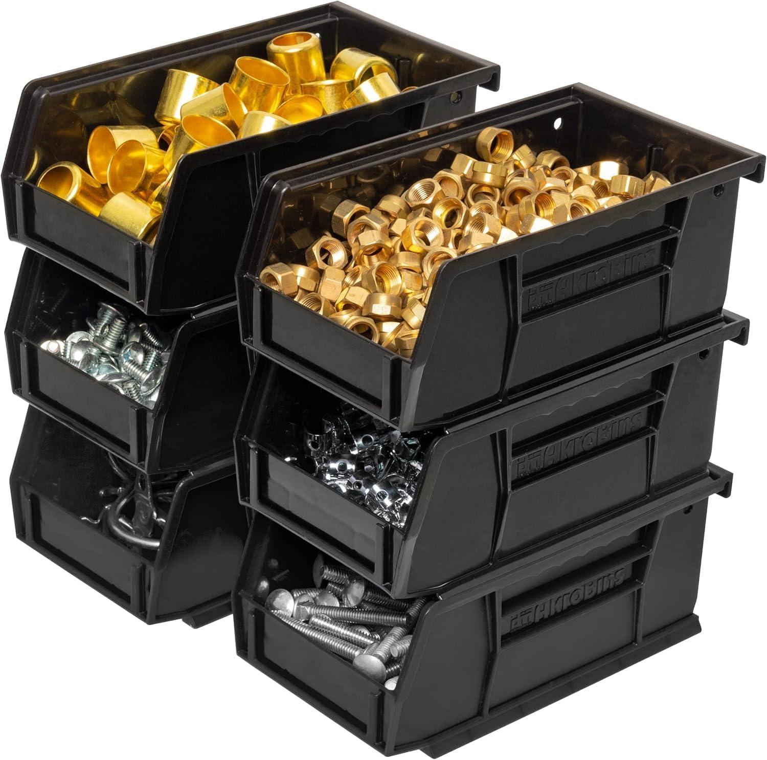 image:imageAkroMils 30220 AkroBins Plastic Storage Bins SpaceSaving Stackable Bins for Garage Pantry Craft Organization 7 x 4 x 3 Blue 24PackBlack