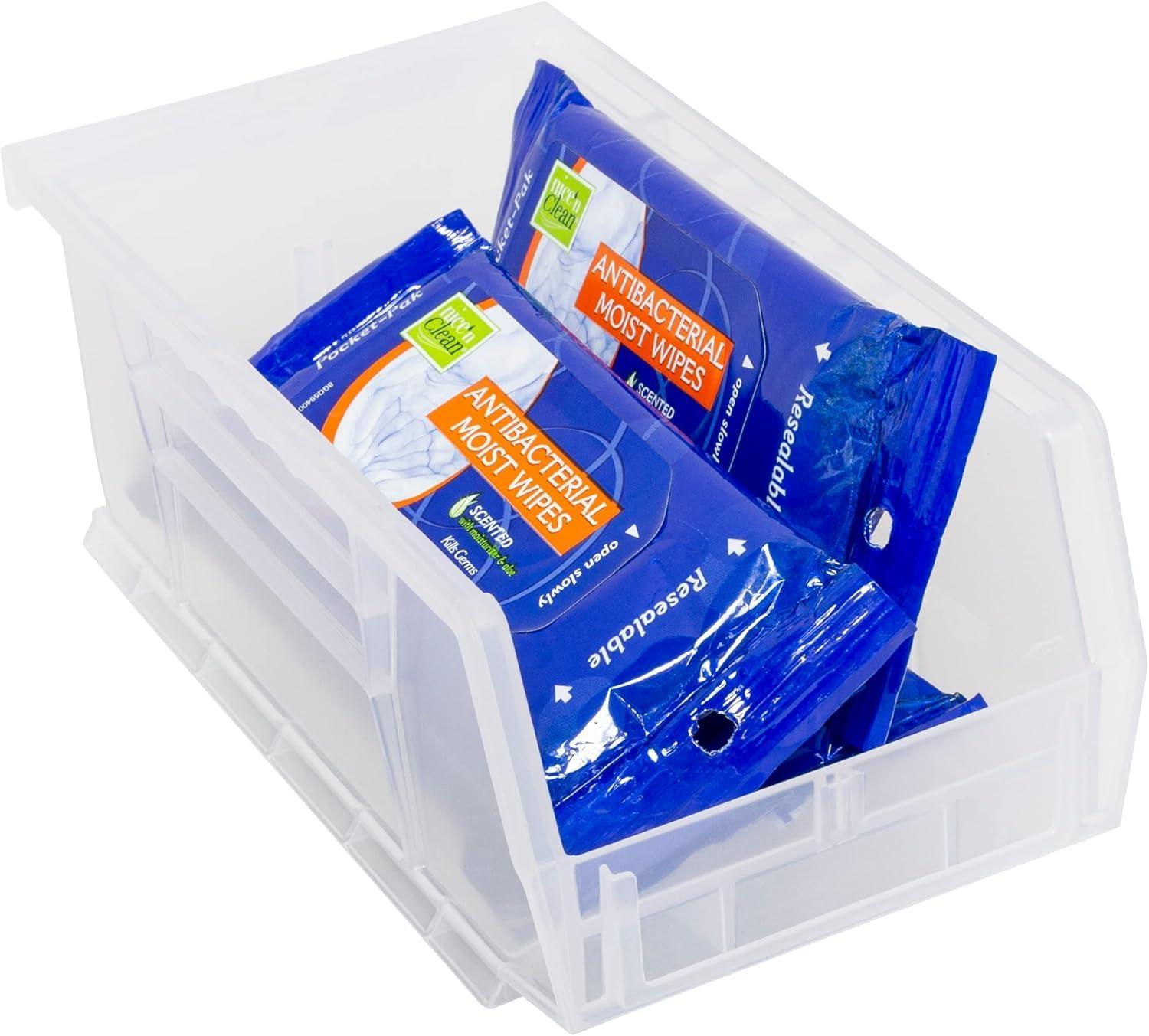 image:imageAkroMils 30220 AkroBins Plastic Storage Bins SpaceSaving Stackable Bins for Garage Pantry Craft Organization 7 x 4 x 3 Blue 24PackClear