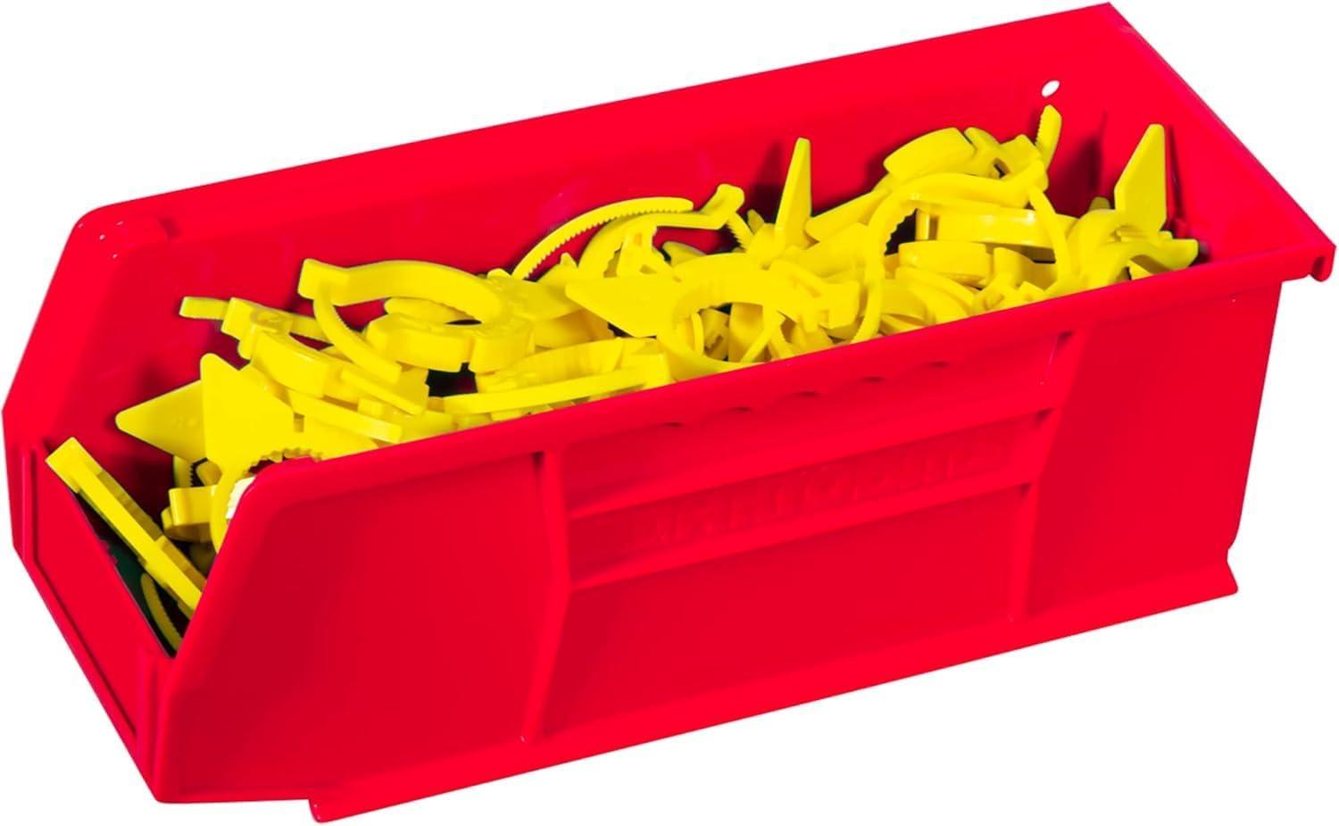 image:imageAkroMils 30224 AkroBins Plastic Storage Bins SpaceSaving Stackable Bins for Garage Pantry Craft Organization 11 L x 4 W x 4 H Blue 12PackRed