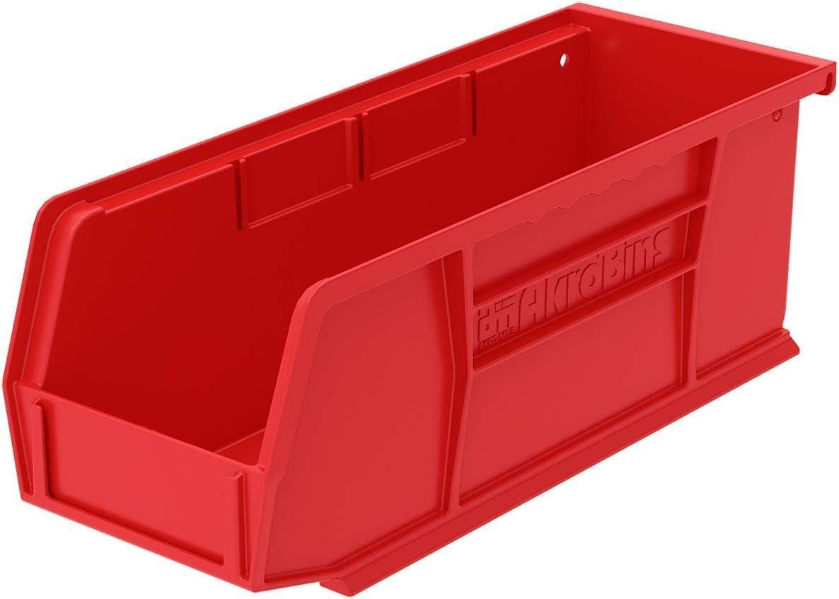 image:imageAkroMils 30224 AkroBins Plastic Storage Bins SpaceSaving Stackable Bins for Garage Pantry Craft Organization 11 L x 4 W x 4 H Blue 12PackRed