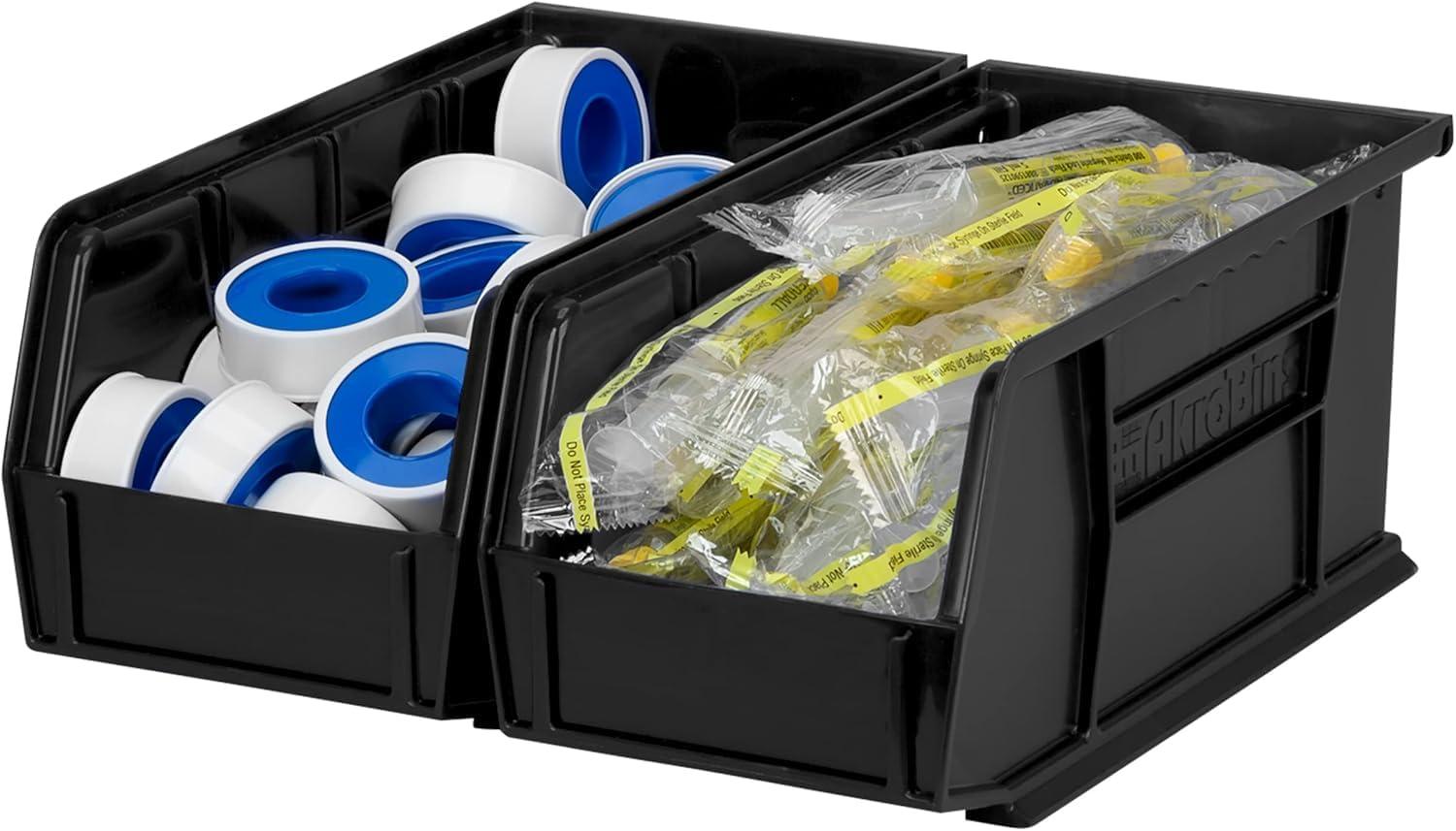 image:imageAkroMils 30230 AkroBins Plastic Storage Bins SpaceSaving Stackable Bins for Garage Pantry Craft Organization 105 L x 55 W x 5H Blue 12PackBlack