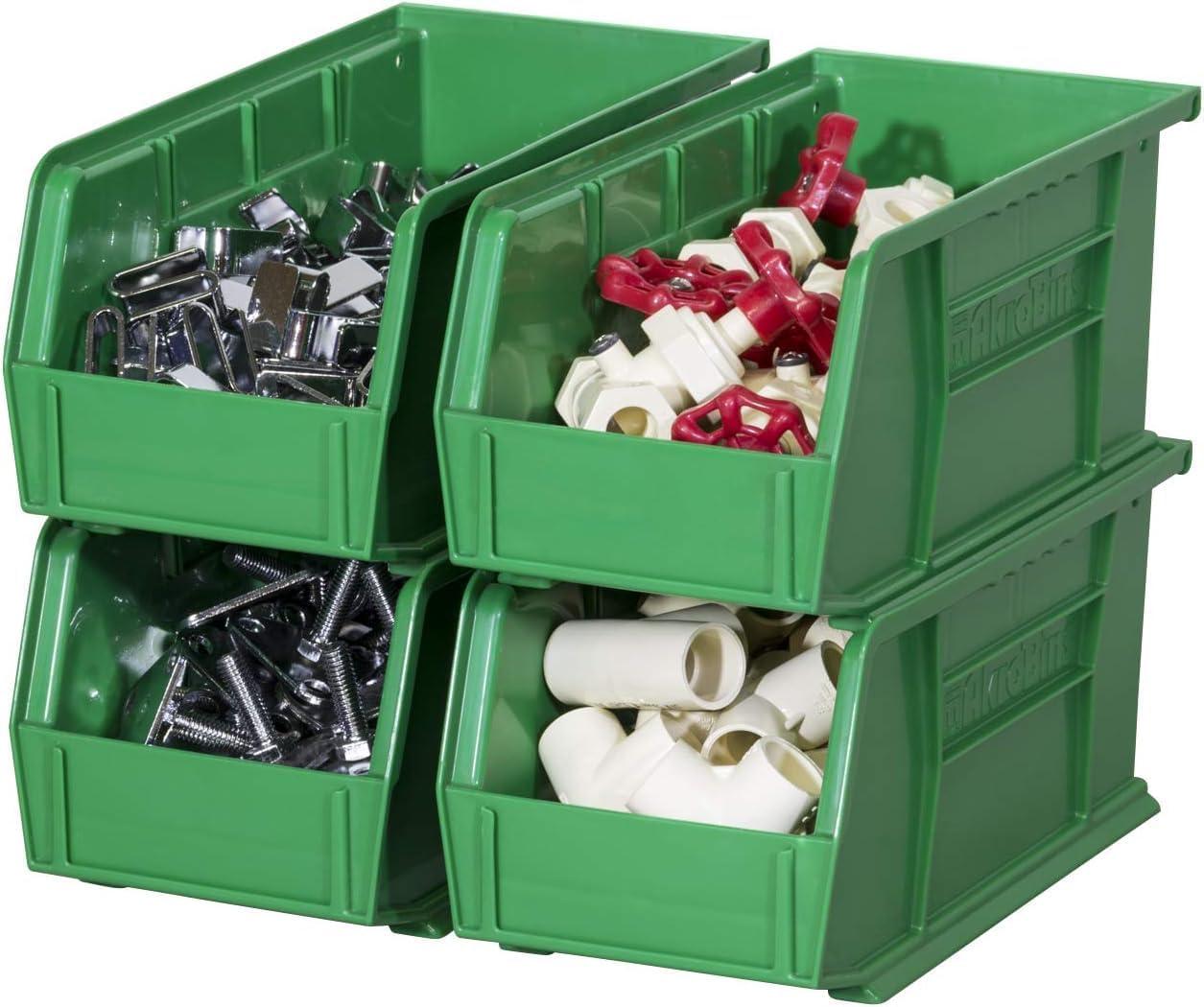 image:imageAkroMils 30230 AkroBins Plastic Storage Bins SpaceSaving Stackable Bins for Garage Pantry Craft Organization 105 L x 55 W x 5H Blue 12PackGreen