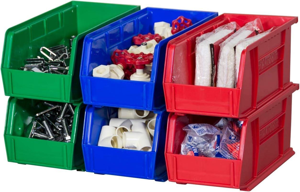 image:imageAkroMils 30230 AkroBins Plastic Storage Bins SpaceSaving Stackable Bins for Garage Pantry Craft Organization 105 L x 55 W x 5H Blue 12PackRed