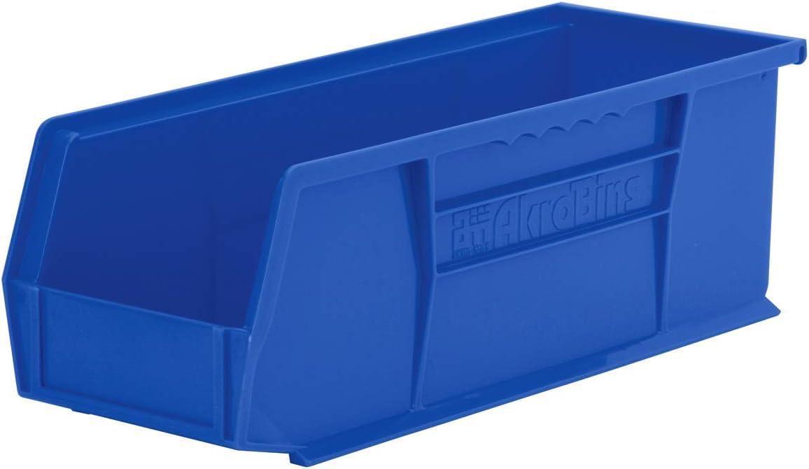 image:imageAkroMils 30234 AkroBins Plastic Storage Bins SpaceSaving Stackable Bins for Garage Pantry Craft Organization 15 x 5 x 5 Black 12PackBlue
