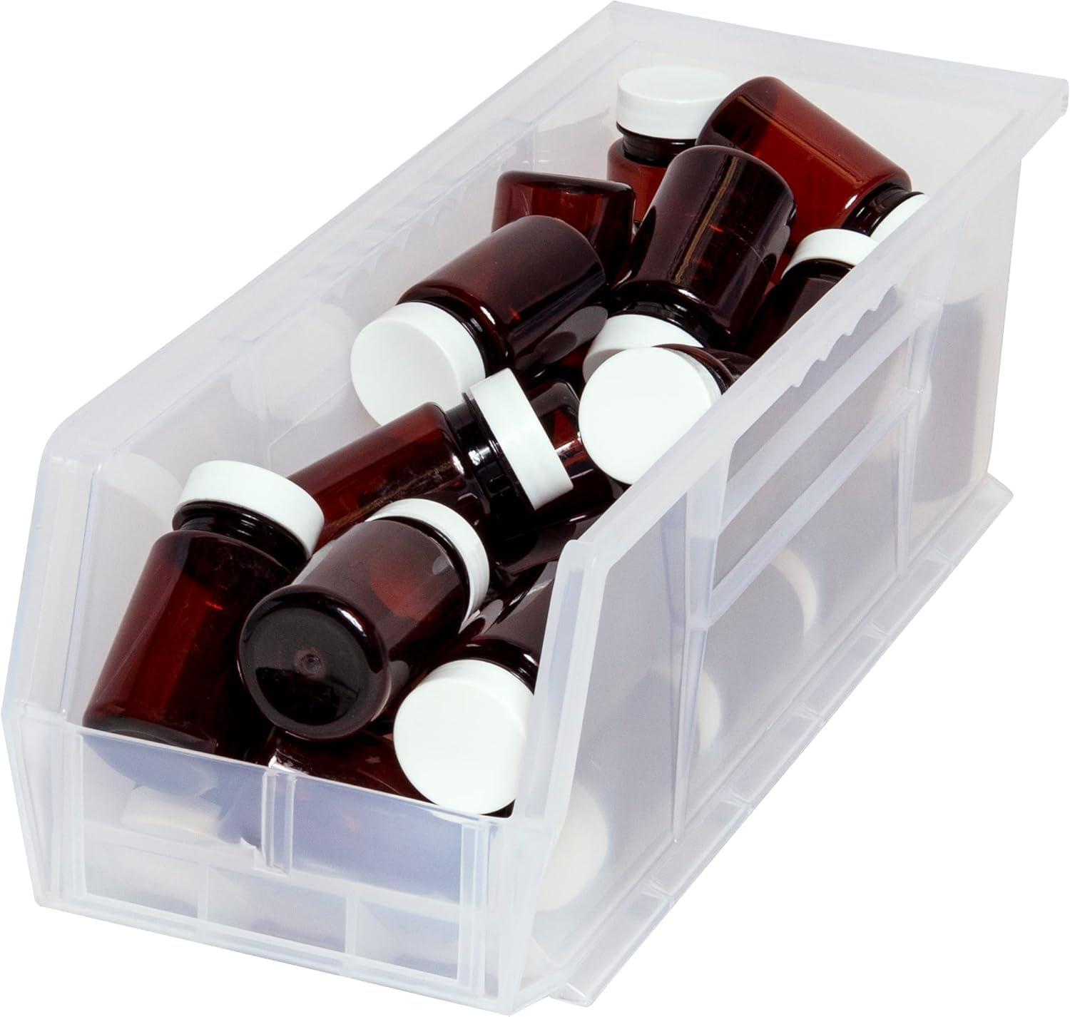 image:imageAkroMils 30234 AkroBins Plastic Storage Bins SpaceSaving Stackable Bins for Garage Pantry Craft Organization 15 x 5 x 5 Black 12PackClear