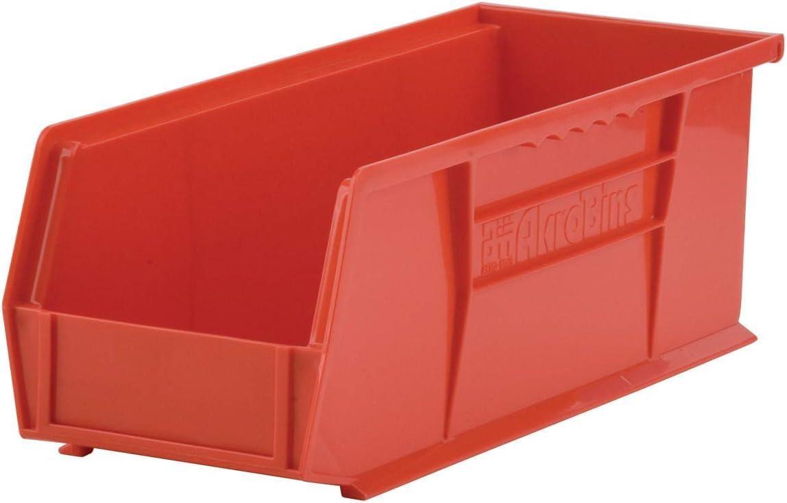 image:imageAkroMils 30234 AkroBins Plastic Storage Bins SpaceSaving Stackable Bins for Garage Pantry Craft Organization 15 x 5 x 5 Black 12PackRed