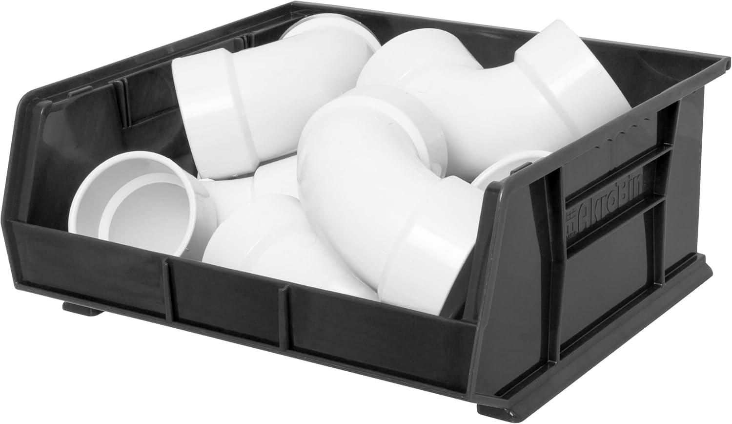 image:imageAkroMils 30250 AkroBins Plastic Storage Bins SpaceSaving Stackable Bins for Garage Pantry Craft Organization 15 x 16 x 7 Green 6PackBlack