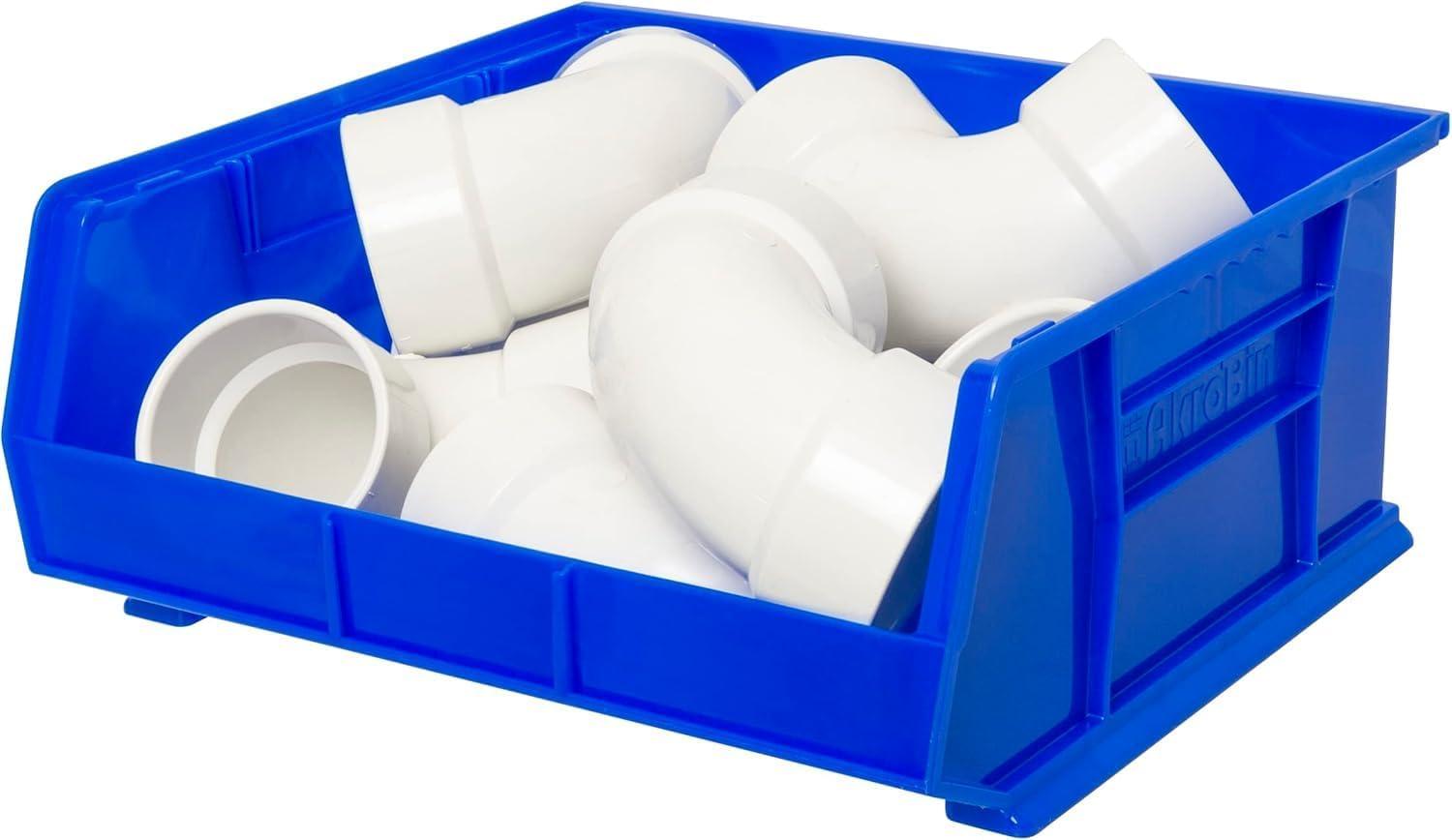 image:imageAkroMils 30250 AkroBins Plastic Storage Bins SpaceSaving Stackable Bins for Garage Pantry Craft Organization 15 x 16 x 7 Green 6PackBlue