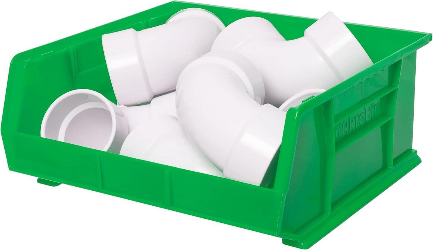 image:imageAkroMils 30250 AkroBins Plastic Storage Bins SpaceSaving Stackable Bins for Garage Pantry Craft Organization 15 x 16 x 7 Green 6PackGreen