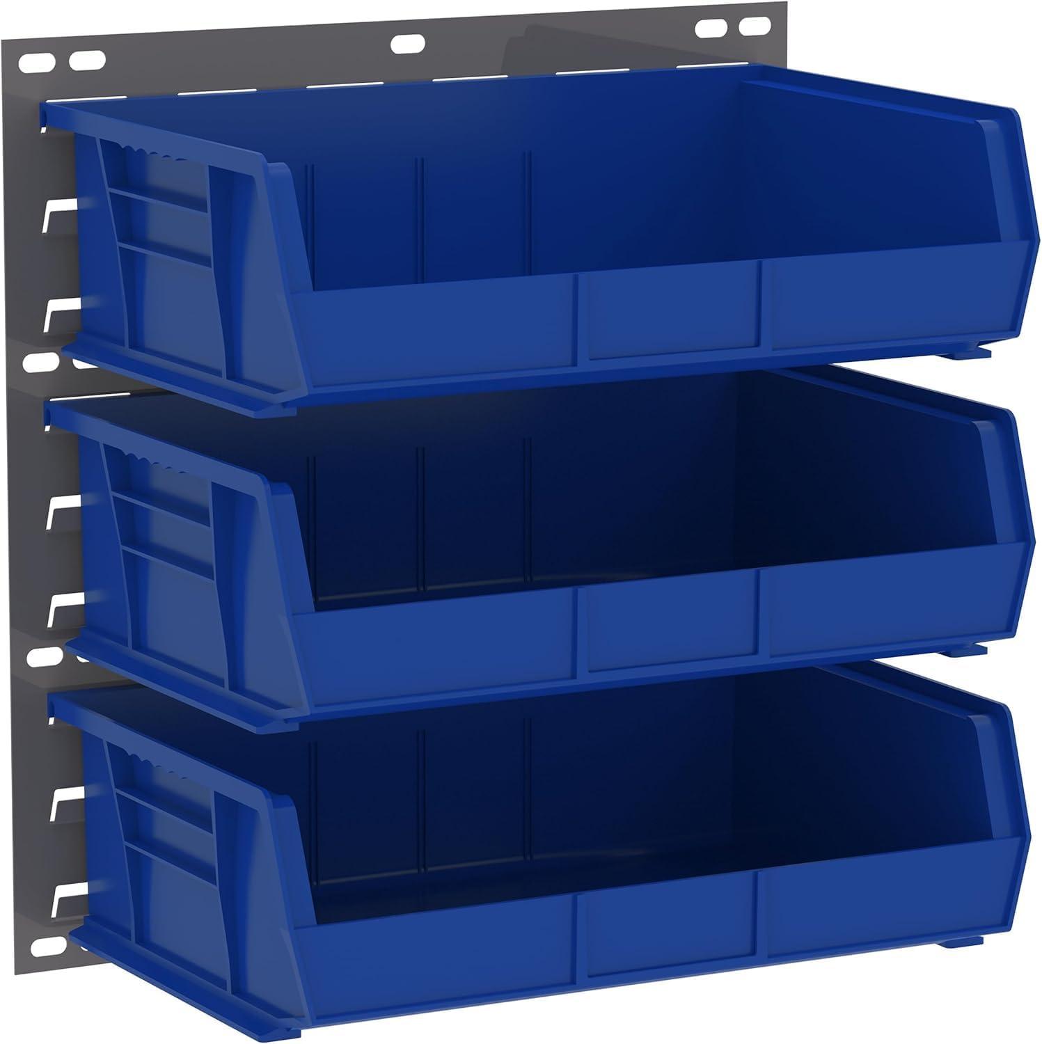 image:imageAkroMils 30255 AkroBins Plastic Storage Bins SpaceSaving Stackable Bins for Garage Pantry Craft Organization 11 x 16 x 5 Black 6PackBlue