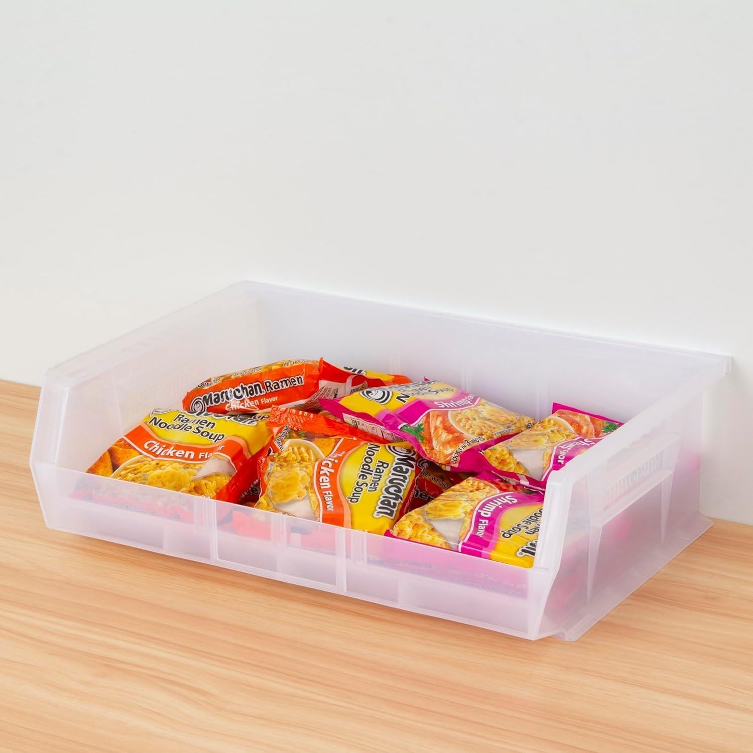 image:imageAkroMils 30255 AkroBins Plastic Storage Bins SpaceSaving Stackable Bins for Garage Pantry Craft Organization 11 x 16 x 5 Black 6PackClear