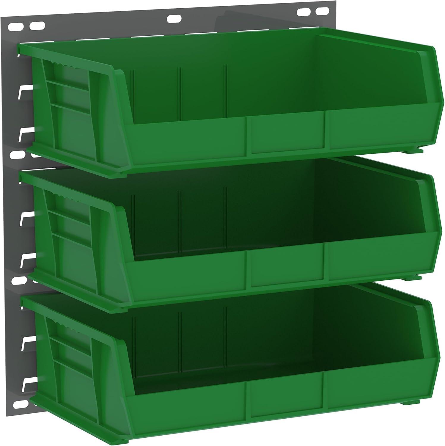 image:imageAkroMils 30255 AkroBins Plastic Storage Bins SpaceSaving Stackable Bins for Garage Pantry Craft Organization 11 x 16 x 5 Black 6PackGreen