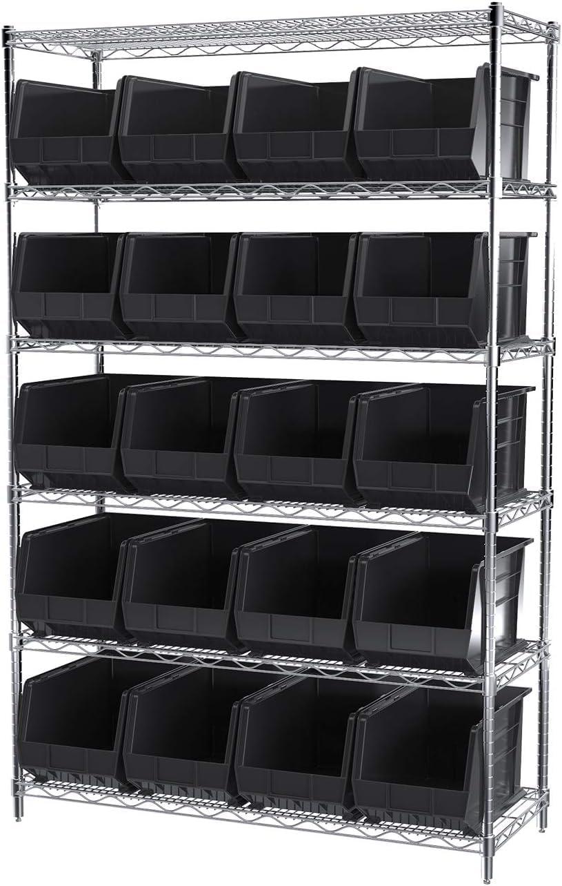 image:imageAkroMils 30260 AkroBins Plastic Storage Bins SpaceSaving Stackable Bins for Garage Pantry Craft Organization 18 x 11 x 10 Red 6PackBlack