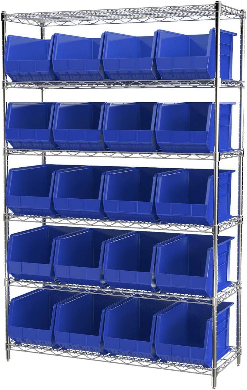 image:imageAkroMils 30260 AkroBins Plastic Storage Bins SpaceSaving Stackable Bins for Garage Pantry Craft Organization 18 x 11 x 10 Red 6PackBlue