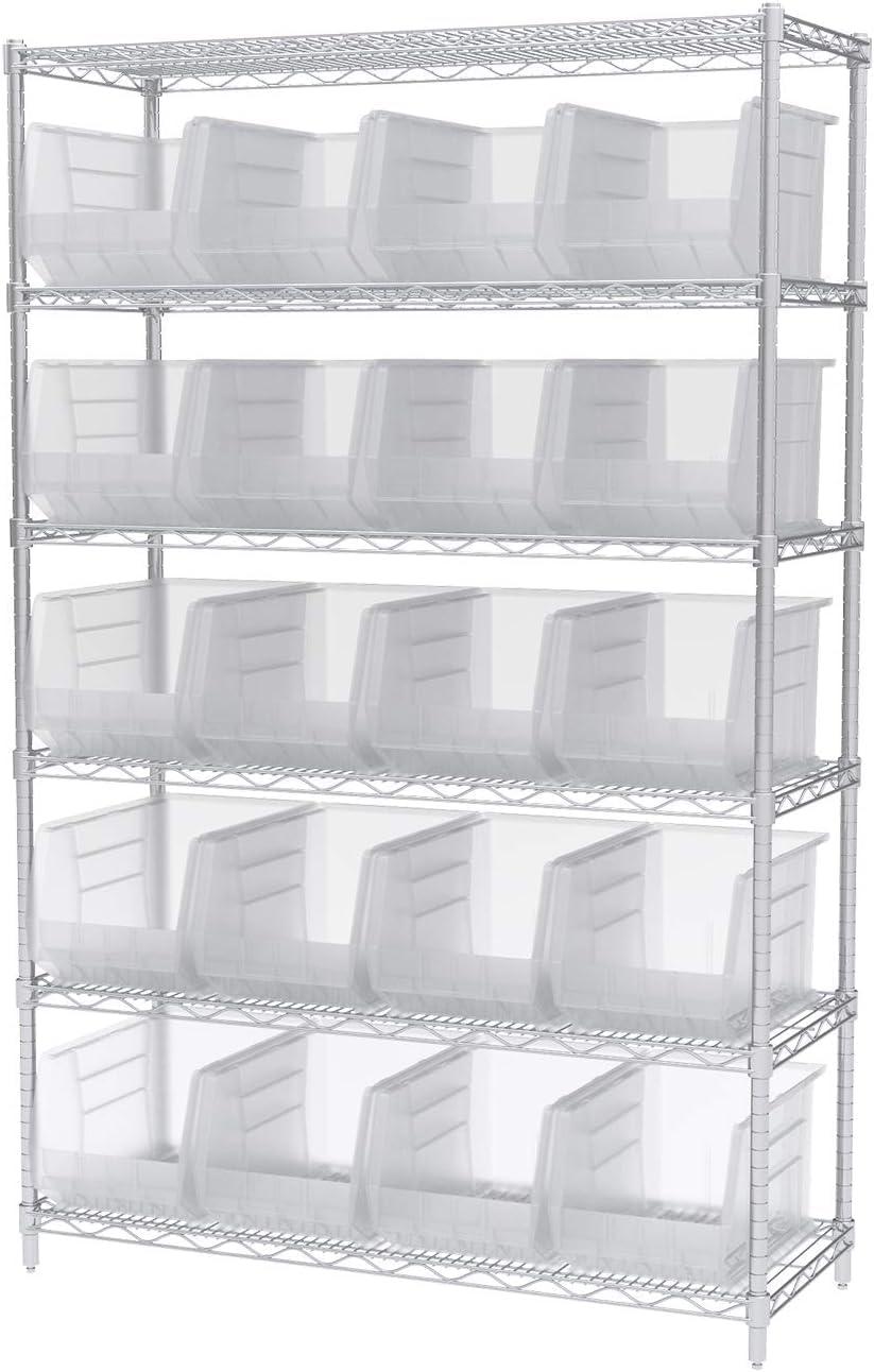 image:imageAkroMils 30260 AkroBins Plastic Storage Bins SpaceSaving Stackable Bins for Garage Pantry Craft Organization 18 x 11 x 10 Red 6PackClear