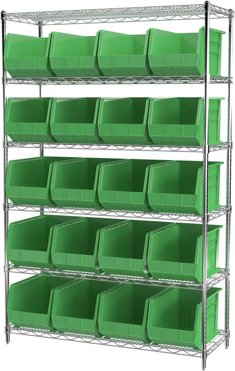 image:imageAkroMils 30260 AkroBins Plastic Storage Bins SpaceSaving Stackable Bins for Garage Pantry Craft Organization 18 x 11 x 10 Red 6PackGreen