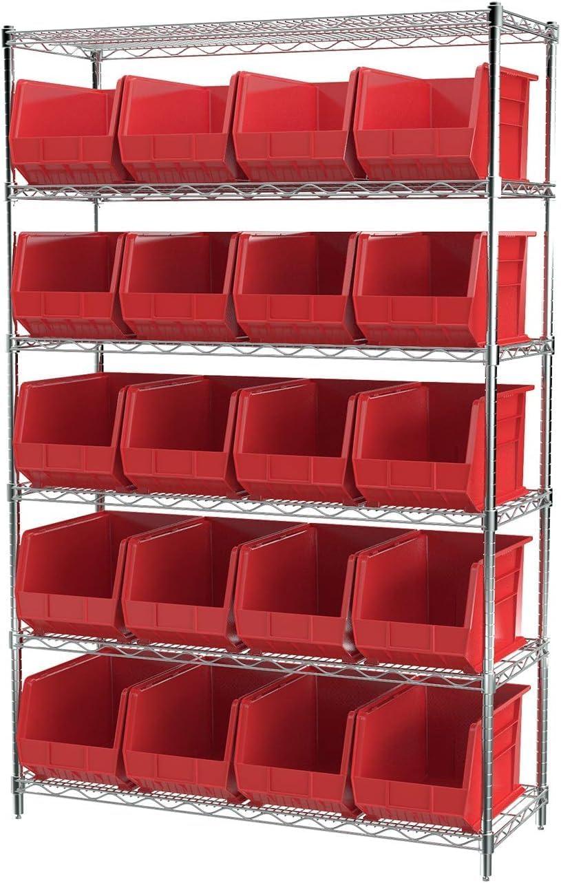 image:imageAkroMils 30260 AkroBins Plastic Storage Bins SpaceSaving Stackable Bins for Garage Pantry Craft Organization 18 x 11 x 10 Red 6PackRed