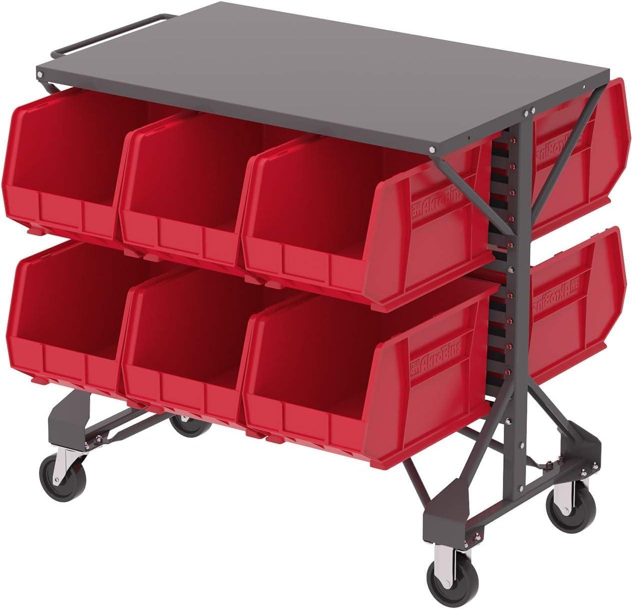 image:imageAkroMils 30260 AkroBins Plastic Storage Bins SpaceSaving Stackable Bins for Garage Pantry Craft Organization 18 x 11 x 10 Red 6PackRed