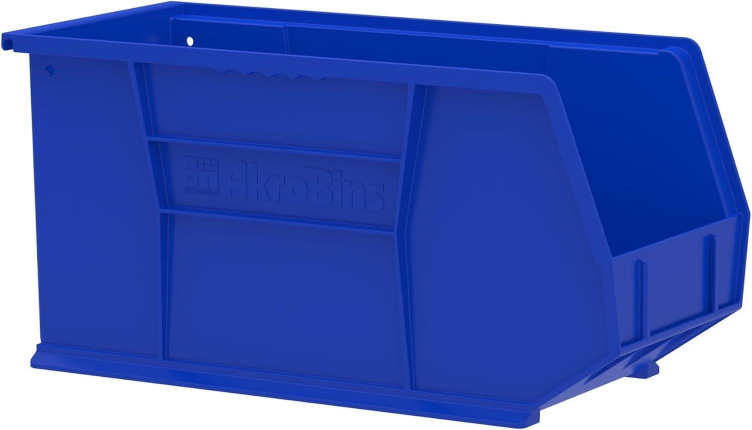 image:imageAkroMils 30265 AkroBins Plastic Storage Bins SpaceSaving Stackable Bins for Garage Pantry Craft Organization 18 x 825 x 9 Blue 6PackBlue