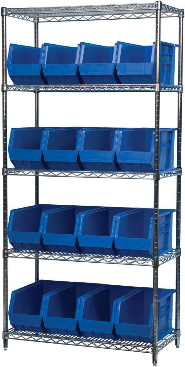 image:imageAkroMils 30265 AkroBins Plastic Storage Bins SpaceSaving Stackable Bins for Garage Pantry Craft Organization 18 x 825 x 9 Blue 6PackBlue