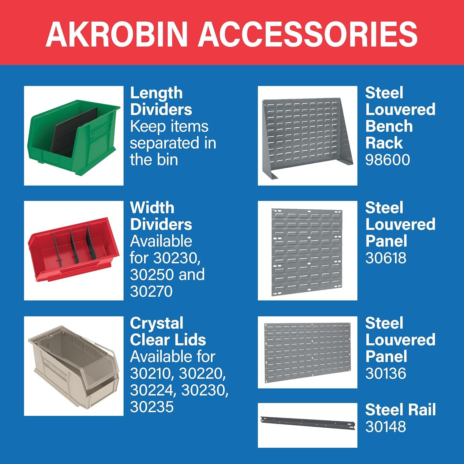 image:imageAkroMils 30265 AkroBins Plastic Storage Bins SpaceSaving Stackable Bins for Garage Pantry Craft Organization 18 x 825 x 9 Blue 6PackRed