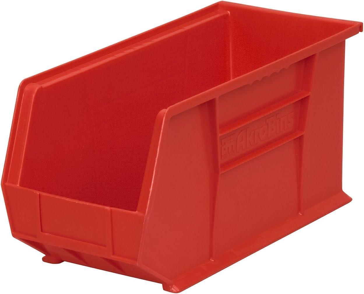 image:imageAkroMils 30265 AkroBins Plastic Storage Bins SpaceSaving Stackable Bins for Garage Pantry Craft Organization 18 x 825 x 9 Blue 6PackRed