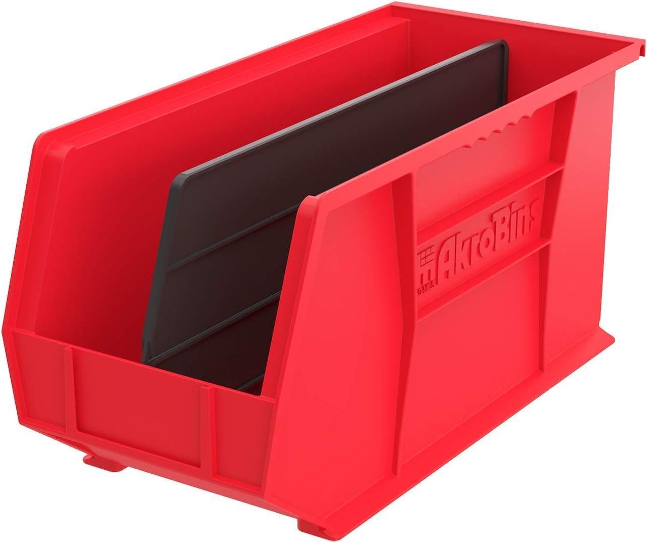 image:imageAkroMils 30265 AkroBins Plastic Storage Bins SpaceSaving Stackable Bins for Garage Pantry Craft Organization 18 x 825 x 9 Blue 6PackRed