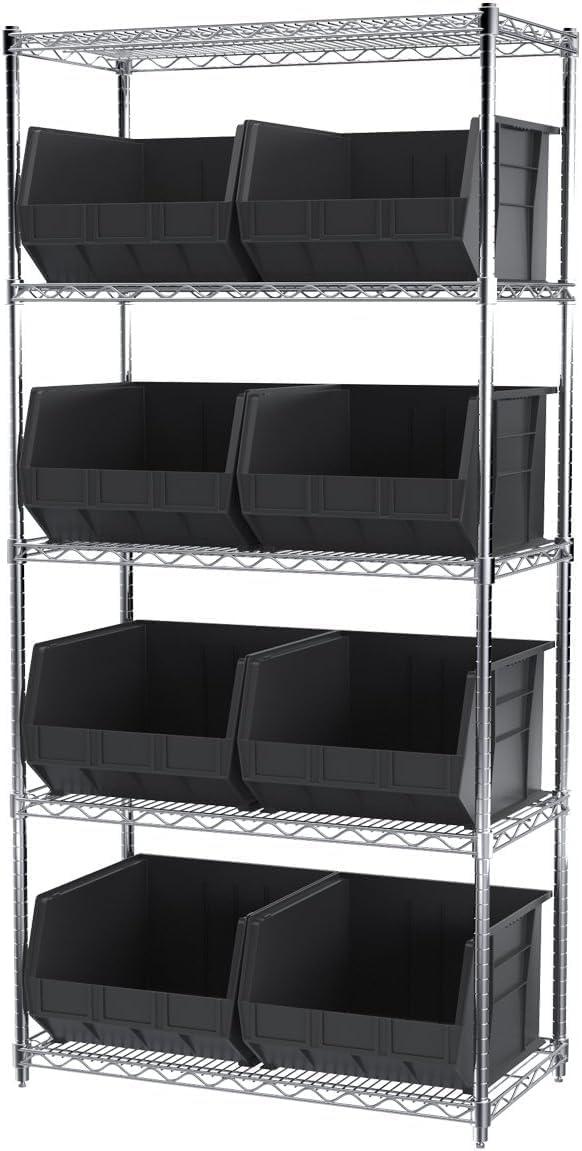image:imageAkroMils 30270 AkroBins Plastic Storage Bins SpaceSaving Stackable Bins for Garage Pantry Craft Organization 18 x 16 x 11 Black 3PackBlack