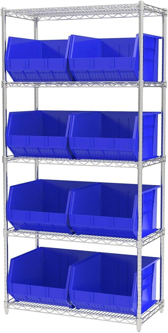 image:imageAkroMils 30270 AkroBins Plastic Storage Bins SpaceSaving Stackable Bins for Garage Pantry Craft Organization 18 x 16 x 11 Black 3PackBlue