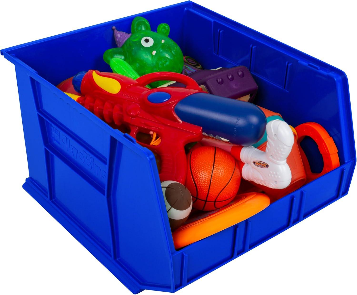 image:imageAkroMils 30270 AkroBins Plastic Storage Bins SpaceSaving Stackable Bins for Garage Pantry Craft Organization 18 x 16 x 11 Black 3PackBlue