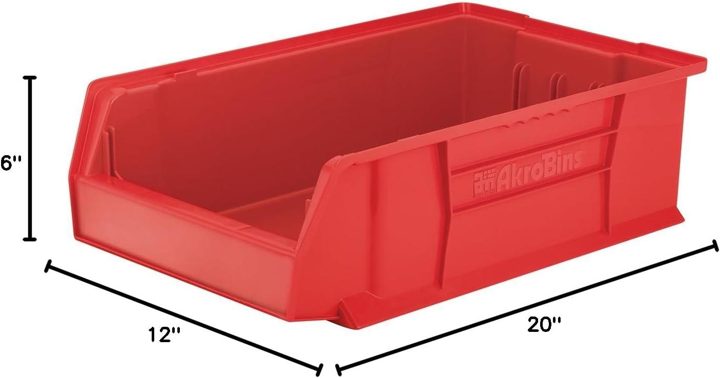 image:imageAkroMils 30280 SuperSize AkroBins Plastic Storage Bins SpaceSaving Stackable Bins for Garage Classroom Warehouse Organization 20 L x 12 W x 6 H Clear 4PackRed 4Pack