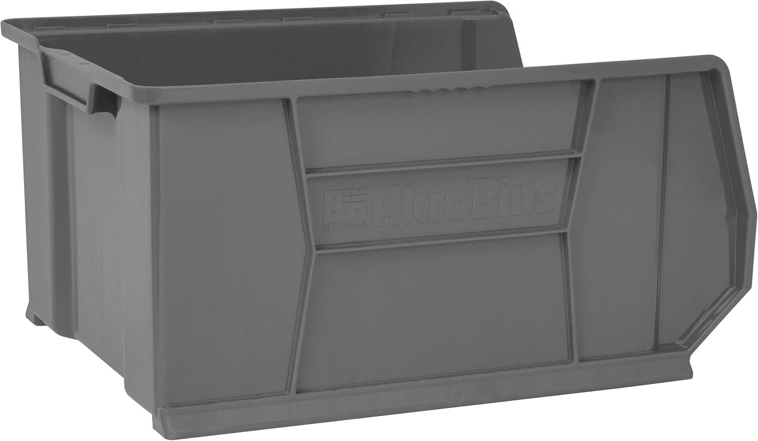 image:imageAkroMils 30289 SuperSize AkroBins Plastic Storage Bins SpaceSaving Stackable Bins for Garage Classroom Warehouse Organization 24 L x 18 W x 12 H Clear 1PackGrey 1Pack