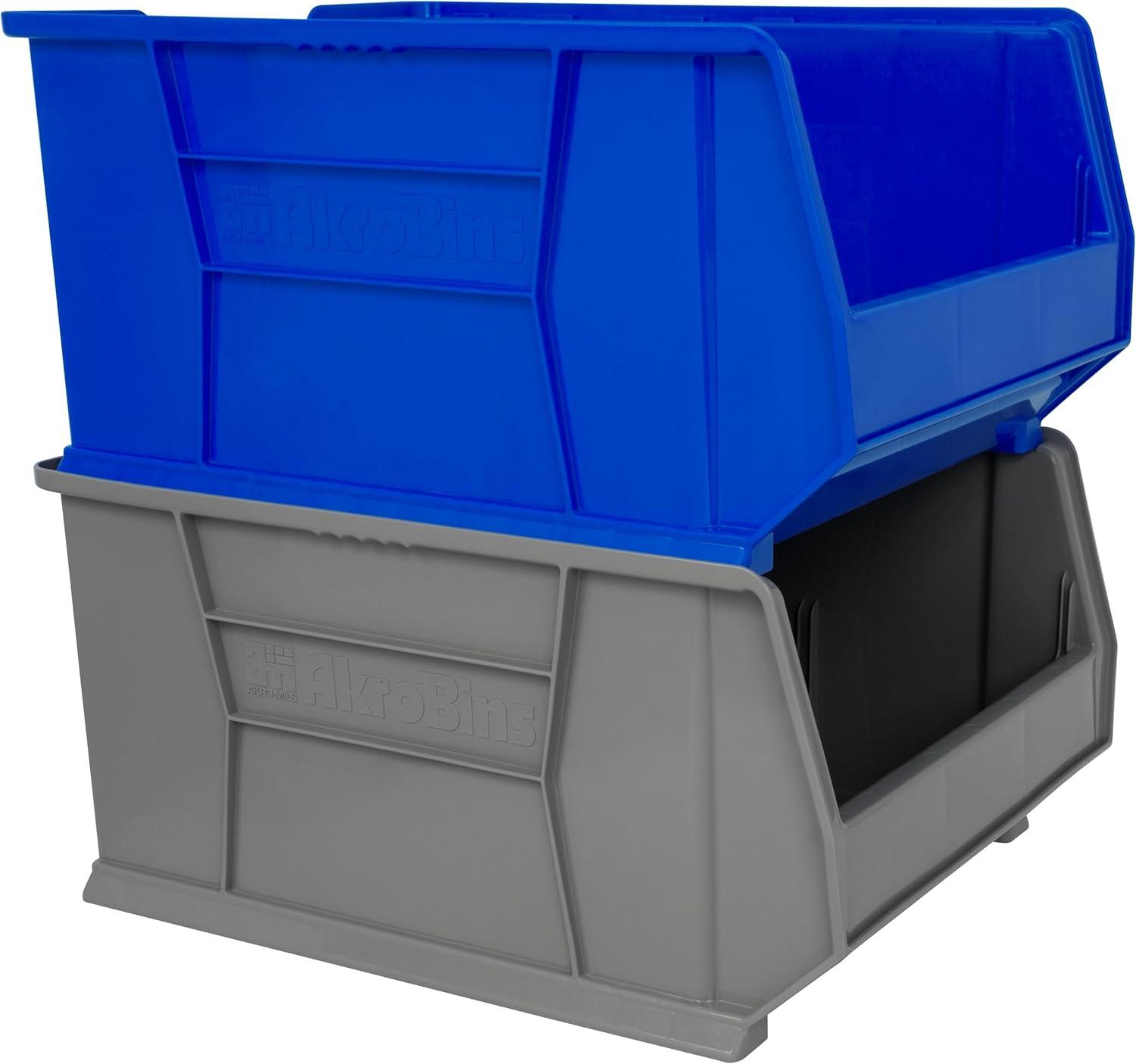 image:imageAkroMils 30289 SuperSize AkroBins Plastic Storage Bins SpaceSaving Stackable Bins for Garage Classroom Warehouse Organization 24 L x 18 W x 12 H Clear 1PackBlue 1Pack
