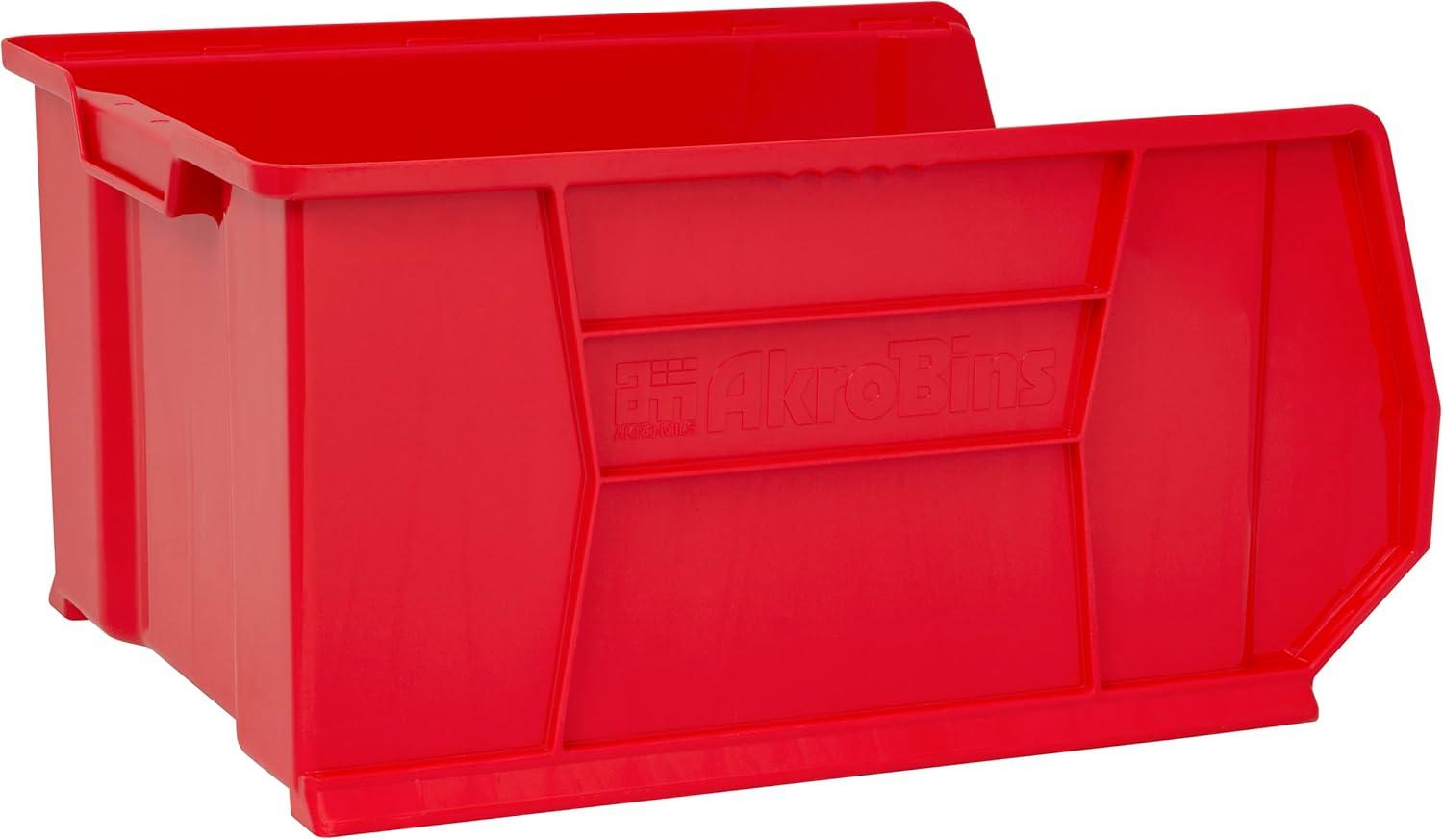 image:imageAkroMils 30289 SuperSize AkroBins Plastic Storage Bins SpaceSaving Stackable Bins for Garage Classroom Warehouse Organization 24 L x 18 W x 12 H Clear 1PackRed 1Pack