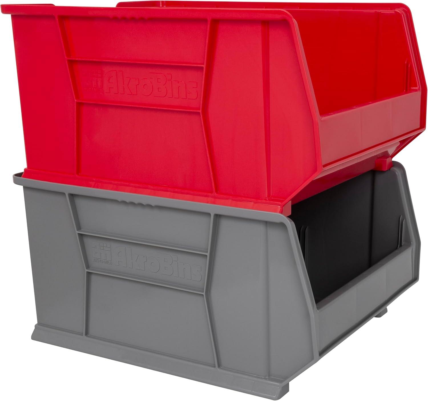 image:imageAkroMils 30289 SuperSize AkroBins Plastic Storage Bins SpaceSaving Stackable Bins for Garage Classroom Warehouse Organization 24 L x 18 W x 12 H Clear 1PackGrey 1Pack