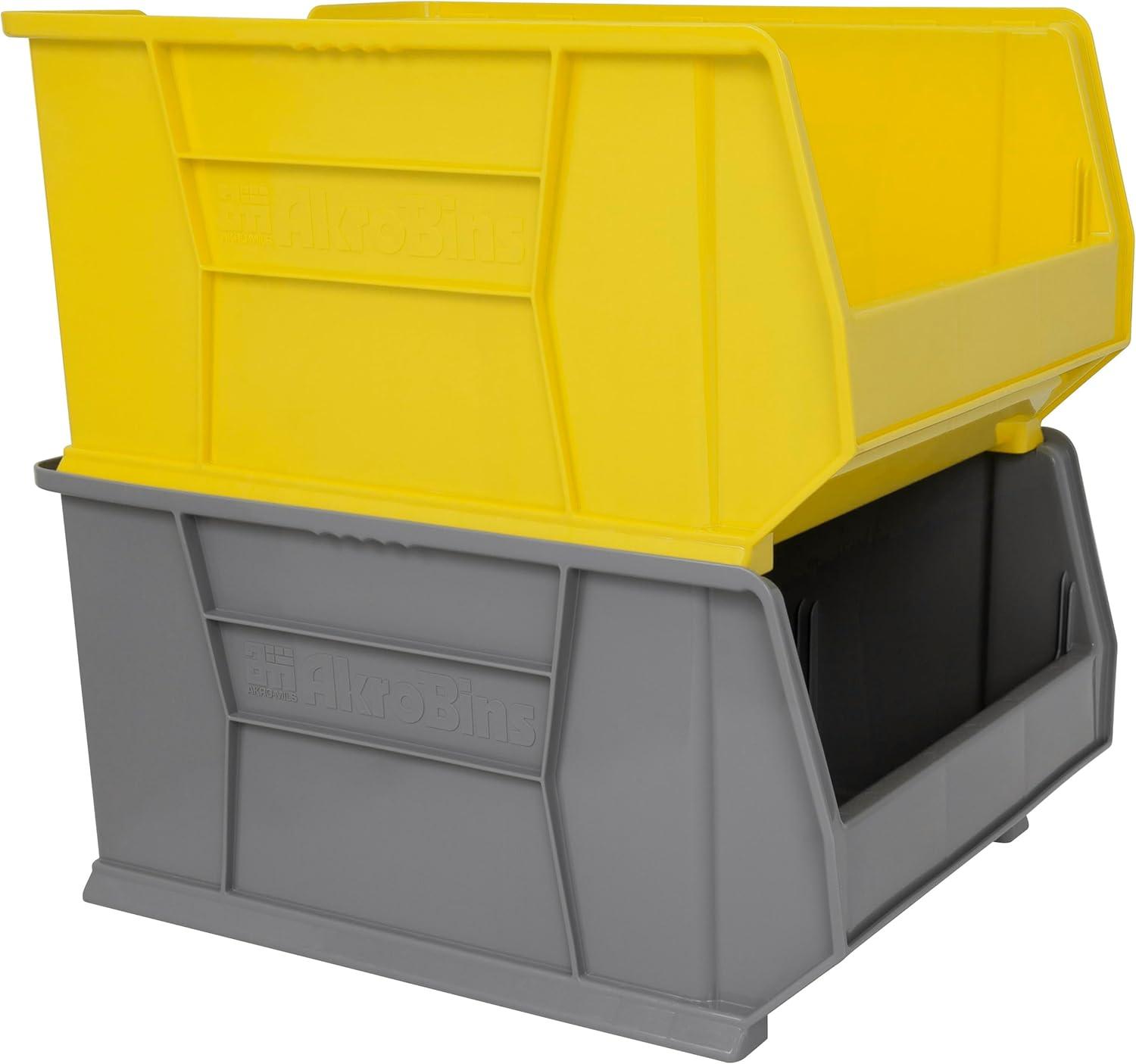 image:imageAkroMils 30289 SuperSize AkroBins Plastic Storage Bins SpaceSaving Stackable Bins for Garage Classroom Warehouse Organization 24 L x 18 W x 12 H Clear 1PackYellow 1Pack