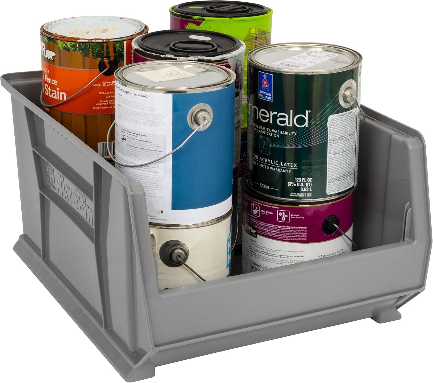 image:imageAkroMils 30289 SuperSize AkroBins Plastic Storage Bins SpaceSaving Stackable Bins for Garage Classroom Warehouse Organization 24 L x 18 W x 12 H Clear 1PackGrey 1Pack