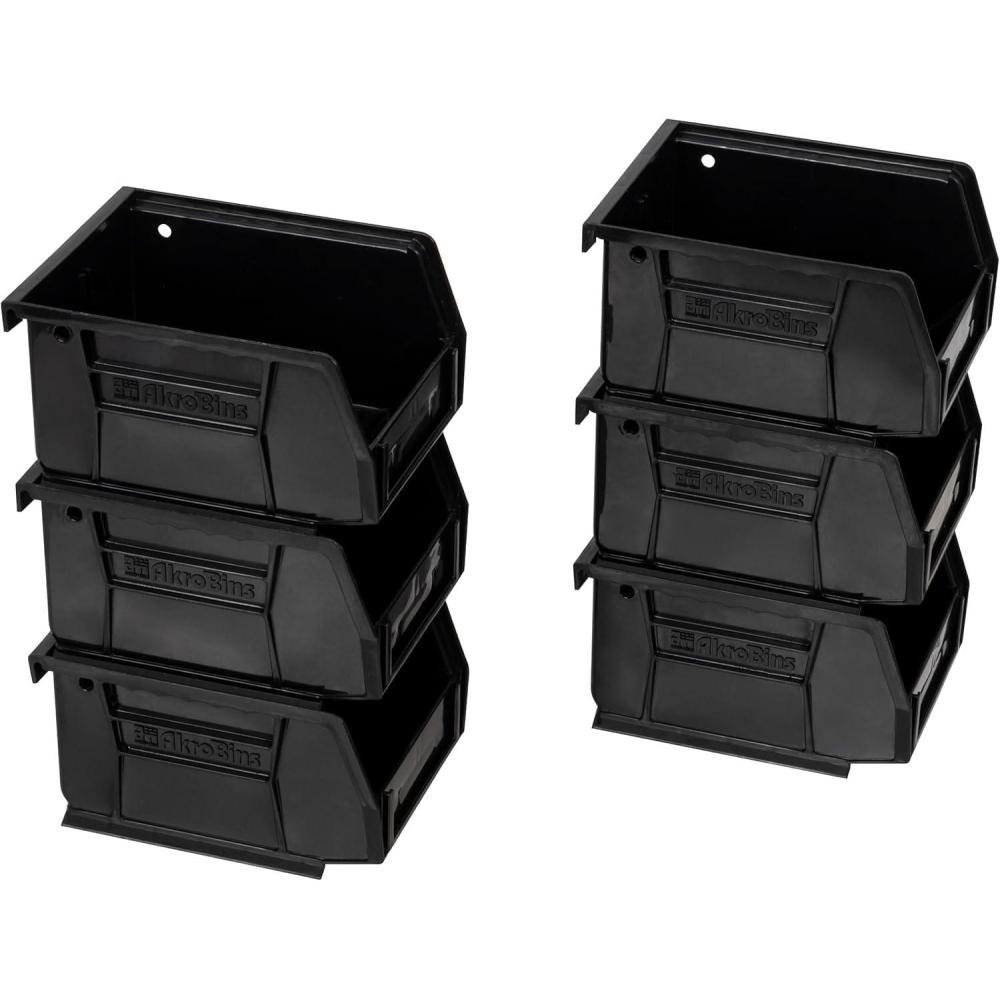 image:imageAkroMils 30210 AkroBins Plastic Storage Bins SpaceSaving Stackable Bins for Garage Pantry Craft Organization 5 x 4 x 3 Clear 6PackBlack