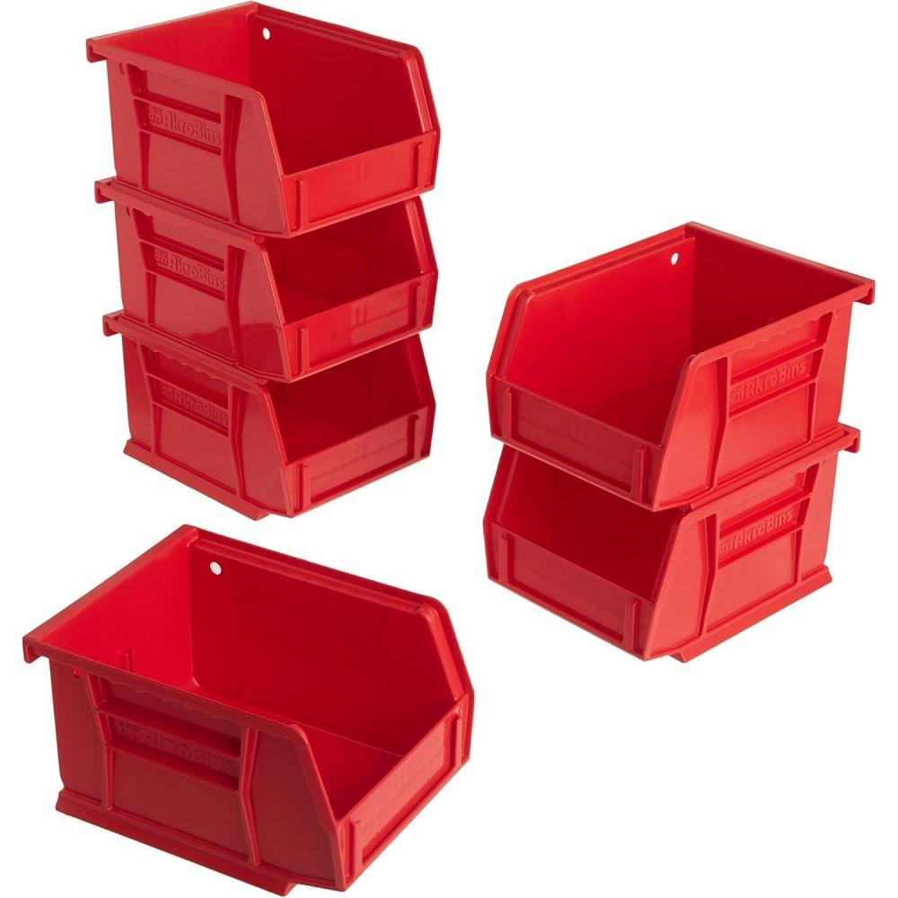 image:imageAkroMils 30210 AkroBins Plastic Storage Bins SpaceSaving Stackable Bins for Garage Pantry Craft Organization 5 x 4 x 3 Clear 6PackRed