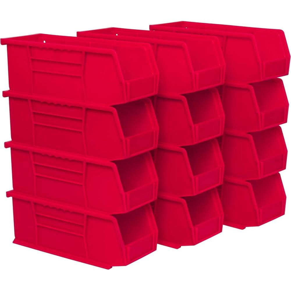 image:imageAkroMils 30224 AkroBins Plastic Storage Bins SpaceSaving Stackable Bins for Garage Pantry Craft Organization 11 L x 4 W x 4 H Blue 12PackRed