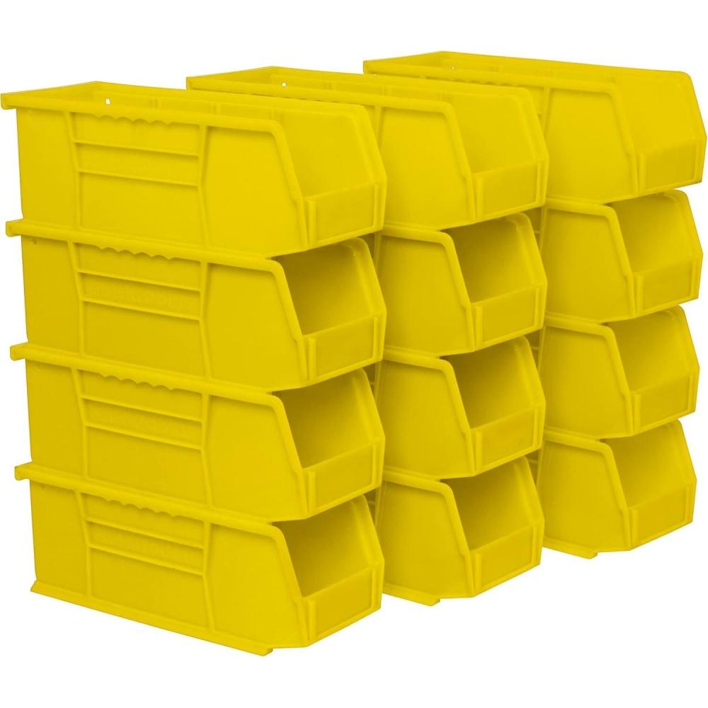image:imageAkroMils 30224 AkroBins Plastic Storage Bins SpaceSaving Stackable Bins for Garage Pantry Craft Organization 11 L x 4 W x 4 H Blue 12PackYellow