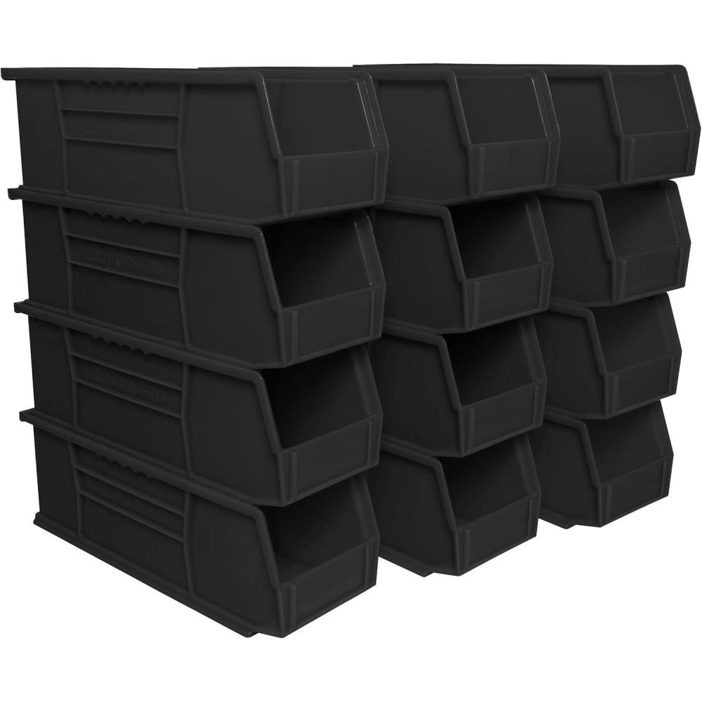 image:imageAkroMils 30234 AkroBins Plastic Storage Bins SpaceSaving Stackable Bins for Garage Pantry Craft Organization 15 x 5 x 5 Black 12PackBlack