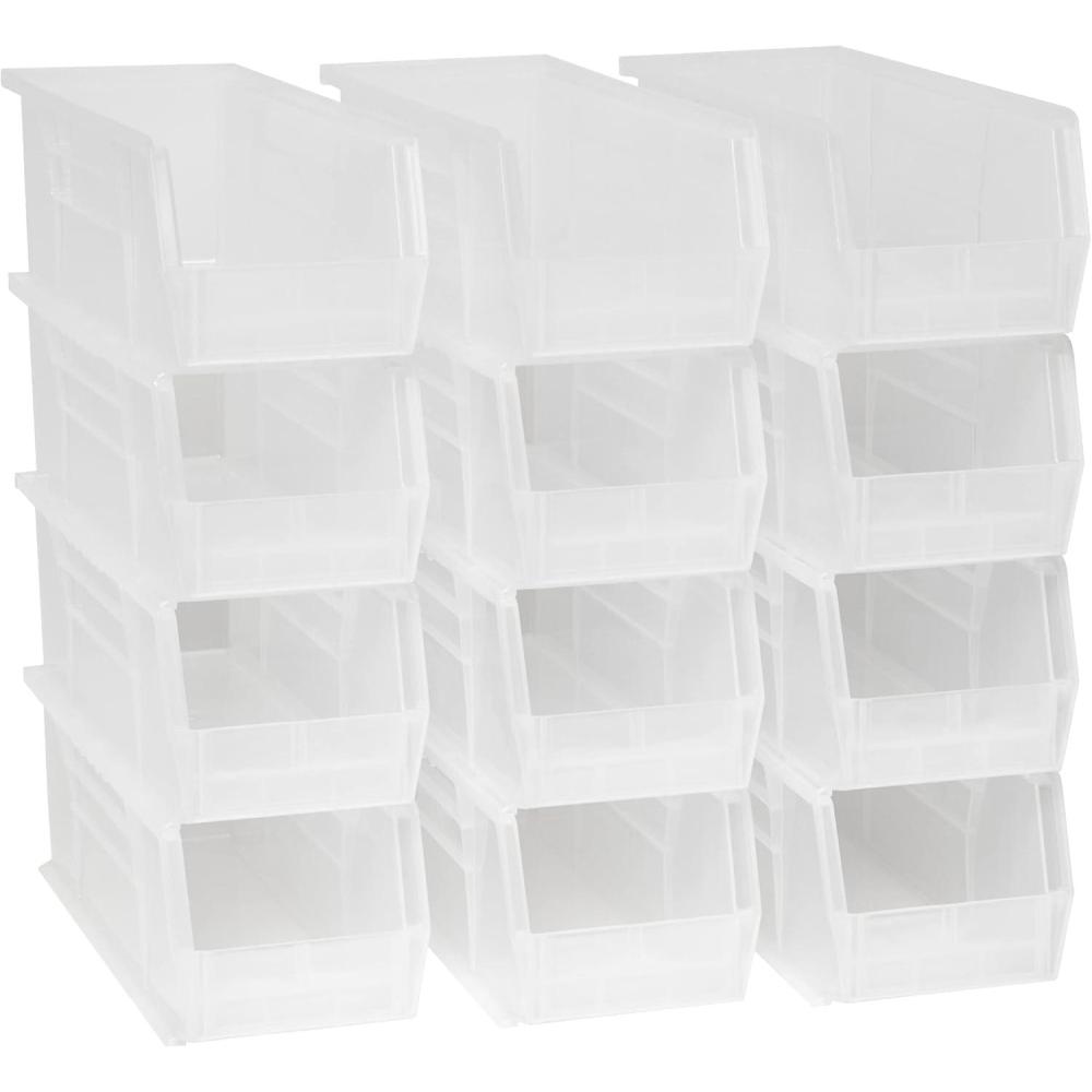 image:imageAkroMils 30234 AkroBins Plastic Storage Bins SpaceSaving Stackable Bins for Garage Pantry Craft Organization 15 x 5 x 5 Black 12PackClear