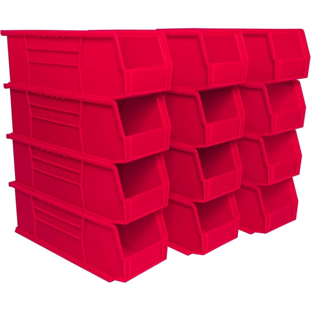 image:imageAkroMils 30234 AkroBins Plastic Storage Bins SpaceSaving Stackable Bins for Garage Pantry Craft Organization 15 x 5 x 5 Black 12PackRed