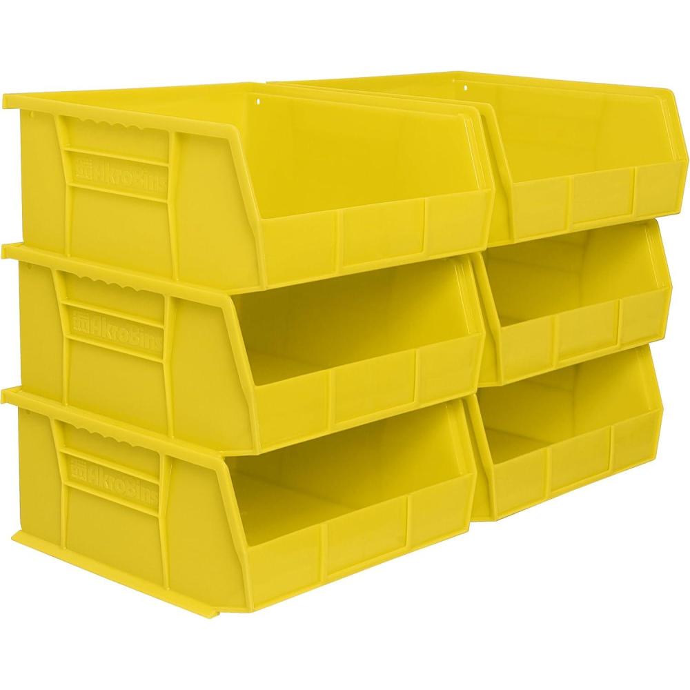 image:imageAkroMils 30235 AkroBins Plastic Storage Bins SpaceSaving Stackable Bins for Garage Pantry Craft Organization 11 x 11 x 5 Blue 6PackYellow